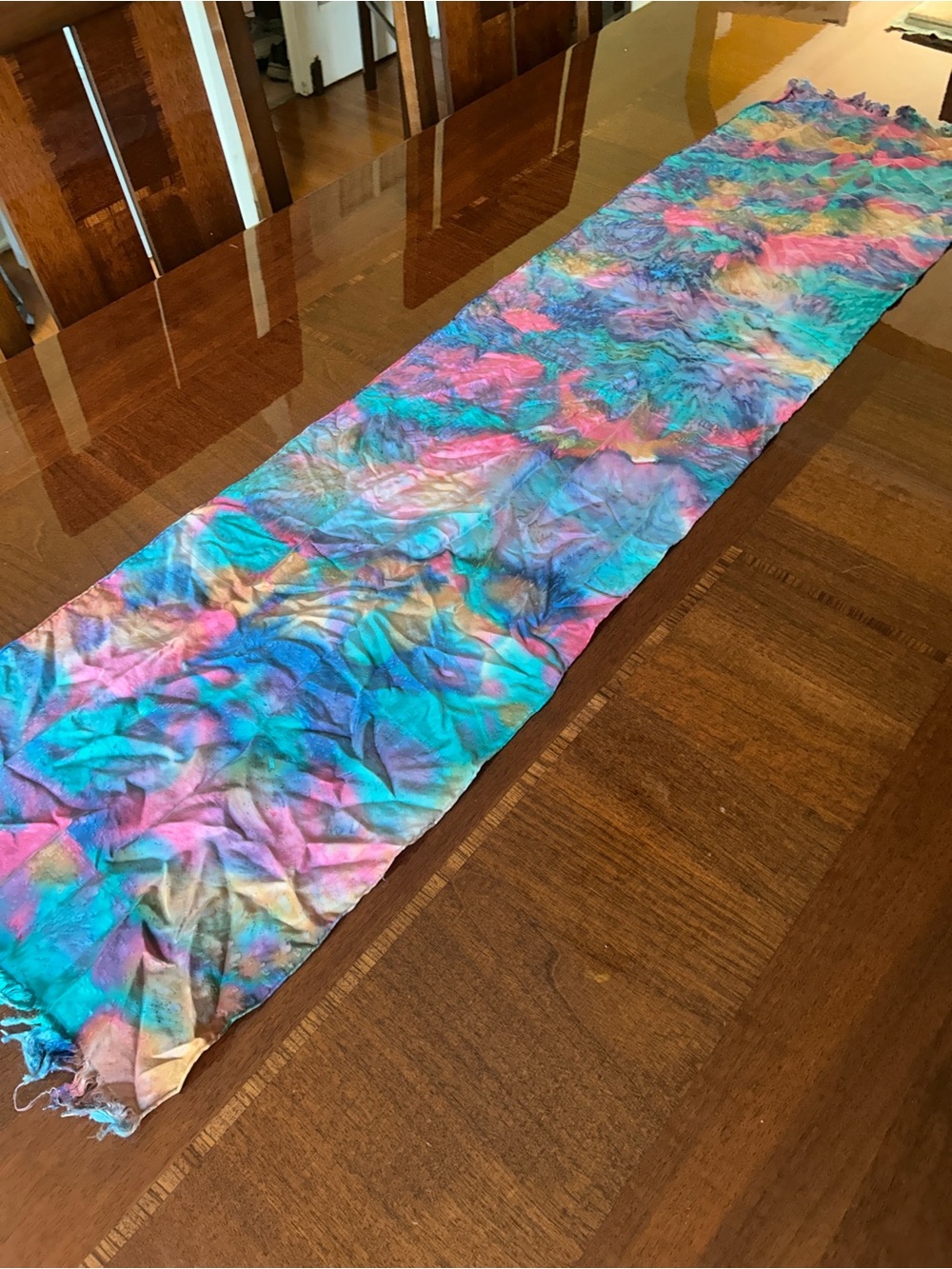 Multicolor Tie-Dye Scarf - Blue Pink Purple 13“ x 54“ - Picture 5 of 7